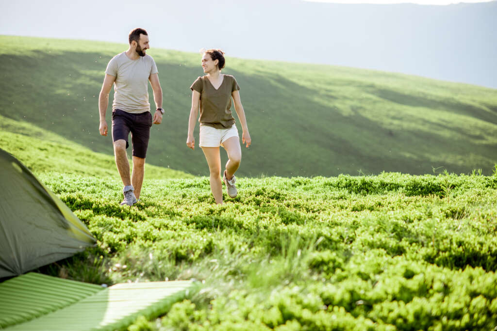 couple walking in mountains